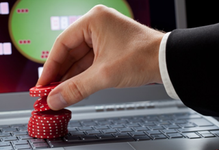 poker chips at computer