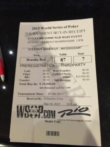 Steve's WSOP Main Event receipt