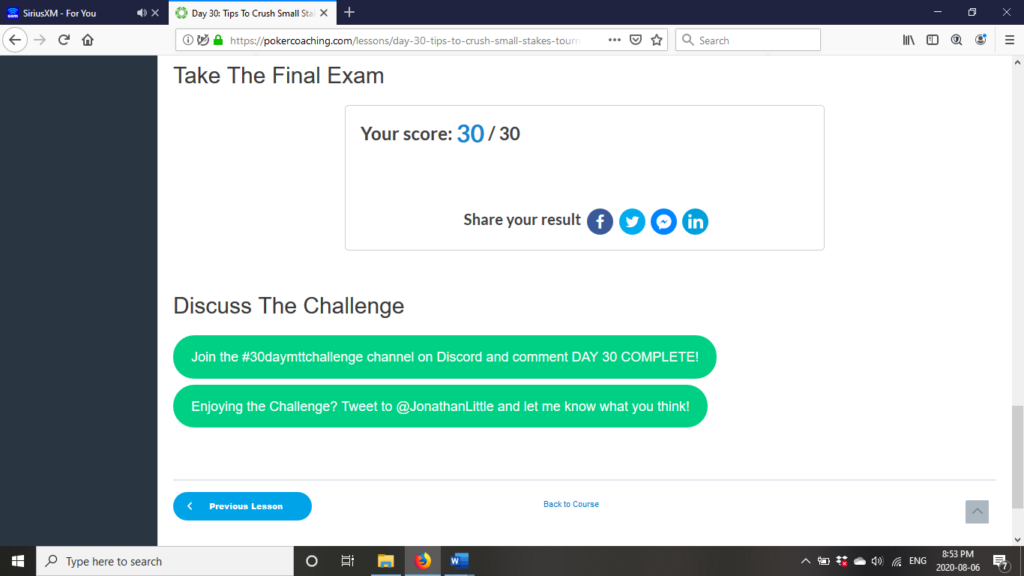 Pokercoaching.com 30-day challenge Final Exam