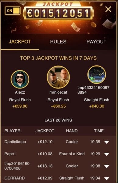Pokio high hand jackpot