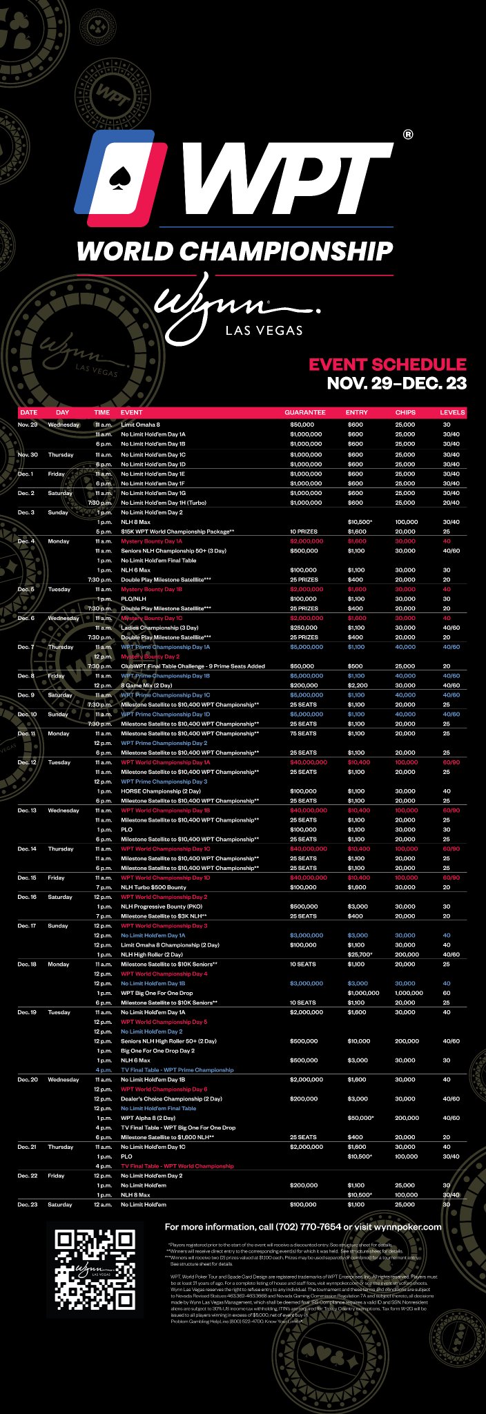 2023 WPT WC schedule