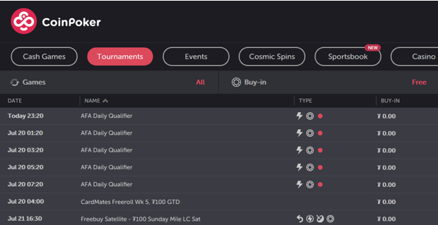 CoinPoker AFA qualifier schedule