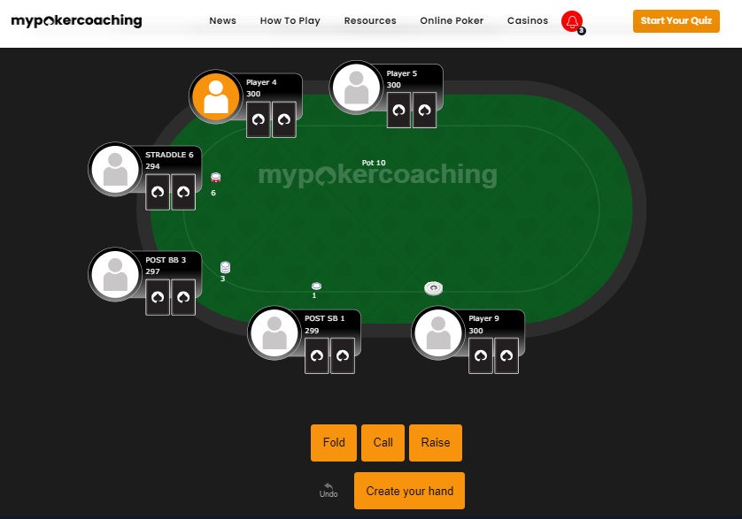 Mypokercoaching Live hand replayer start screen