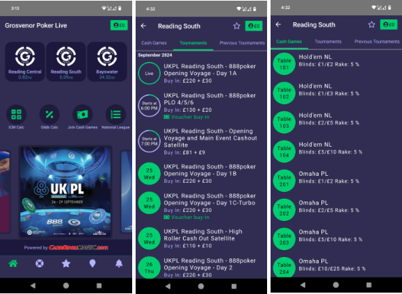 Grosvenor Poker Live app Reading South