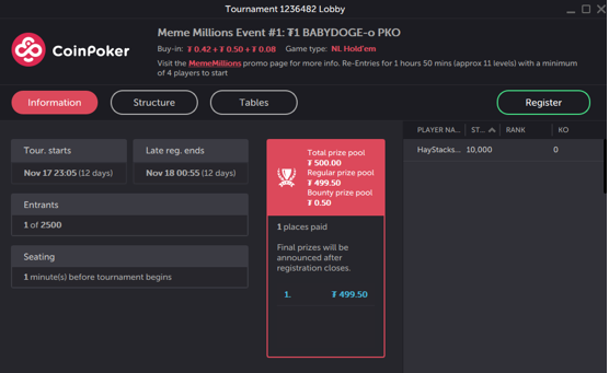 CoinPoker meme millions event 1