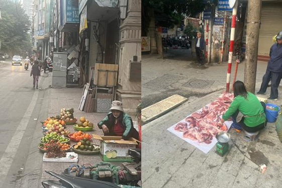 fruit and meat vendors Hanoi Vietnam