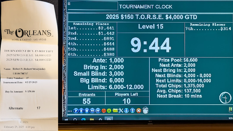 Orleans tournament Robbie first cash