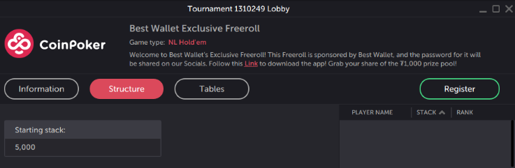 CoinPoker Best Wallet freeroll