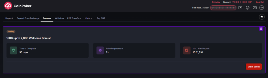 CoinPoker Welcome Bonus
