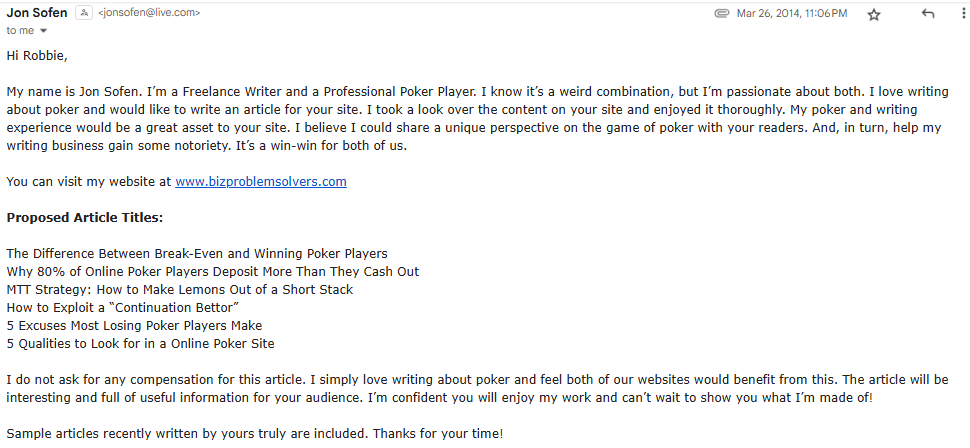 Jon Sofen cover letter