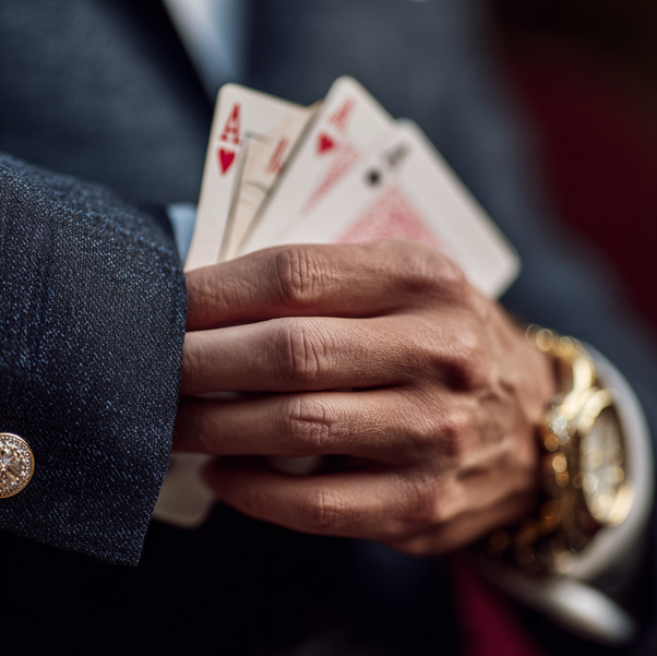 poker player holding cards