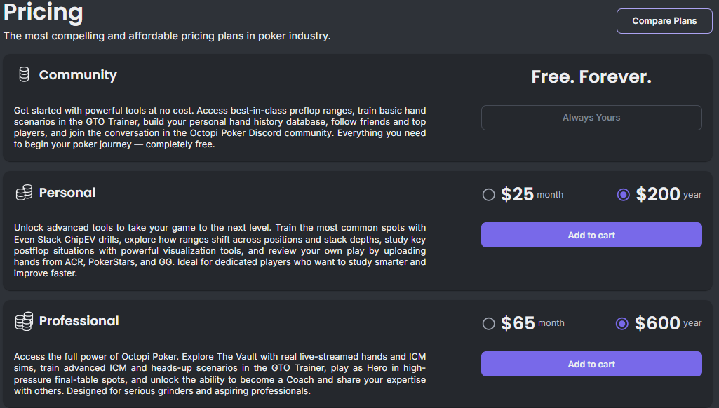 Octopi Poker pricing