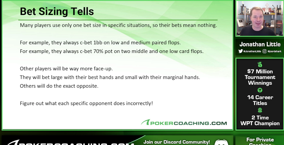 bet sizing tells Pokercoaching